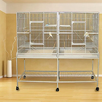 MCAGE LARGE Double Birdhouse Treehouse Bird Breeder Cage Center Divider Rolling Stand