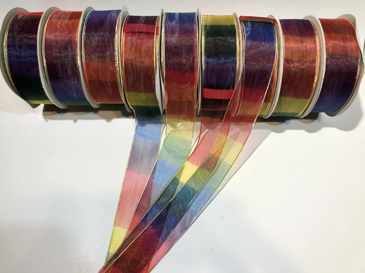 100 YARDS SHEER RAINBOW RIBBON W/ METALLIC EDGE 1 1/2 Bulk Craft, Wedding