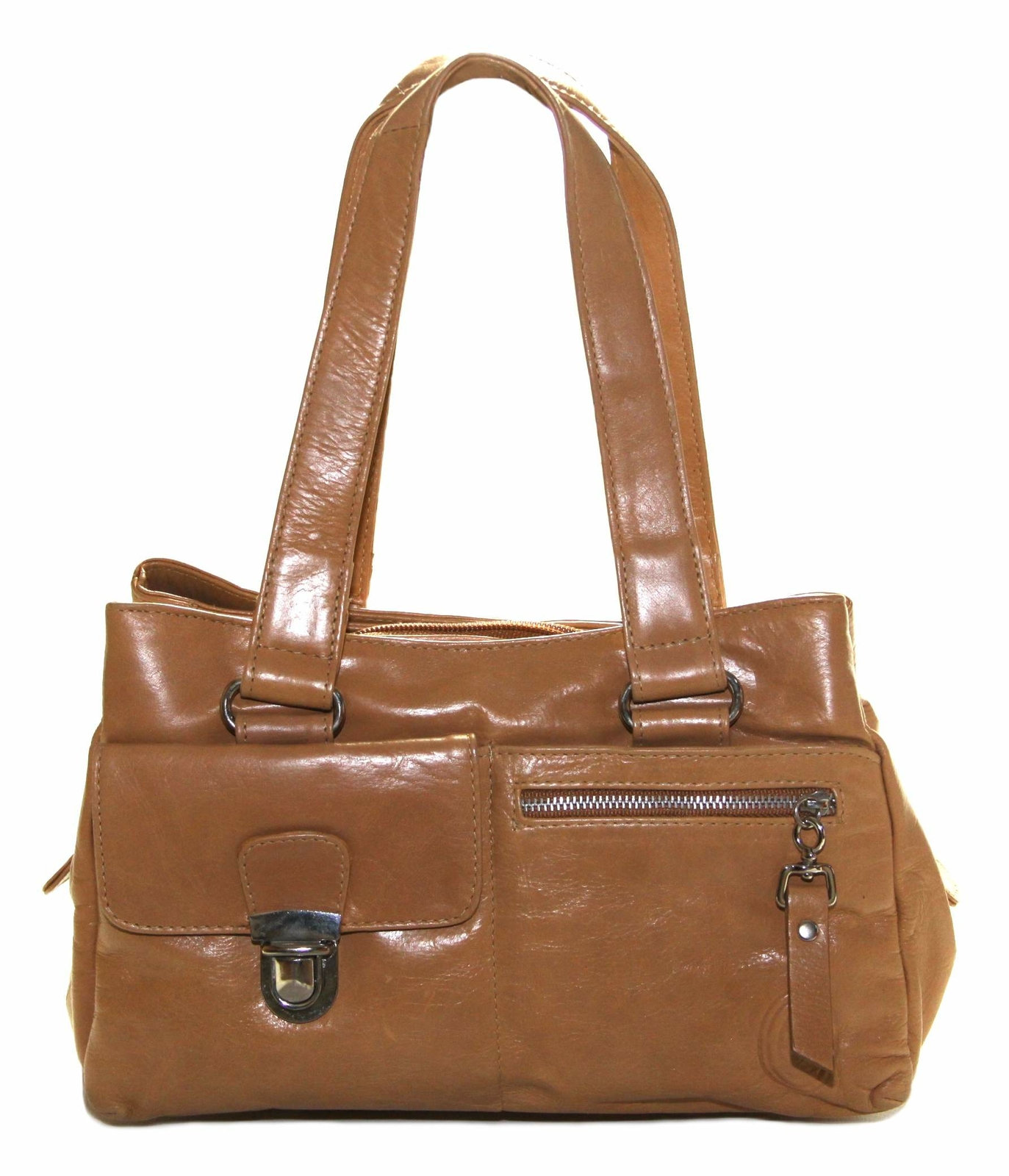 Smith and Canova Womens Tan Brown Genuine Leather Grab Bag Handbag