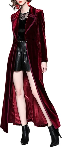 Primavera Para Mujer Elegante Terciopelo Un Botón Maxi Gabardina Bolsillo Fiesta Abrigo - Imagen 10 de 36