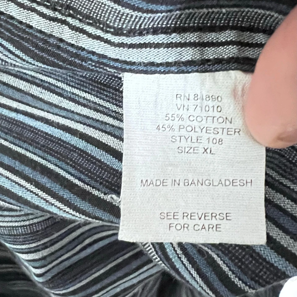 Camisa Haband Para Hombre Talla XL Gris Rayas Manga Larga Cuello Abotonado Foto 4 de 4