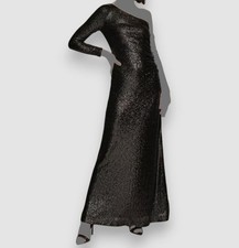 Donna Karan Women Black Sequin One-Shoulder Gown Dress Size 4