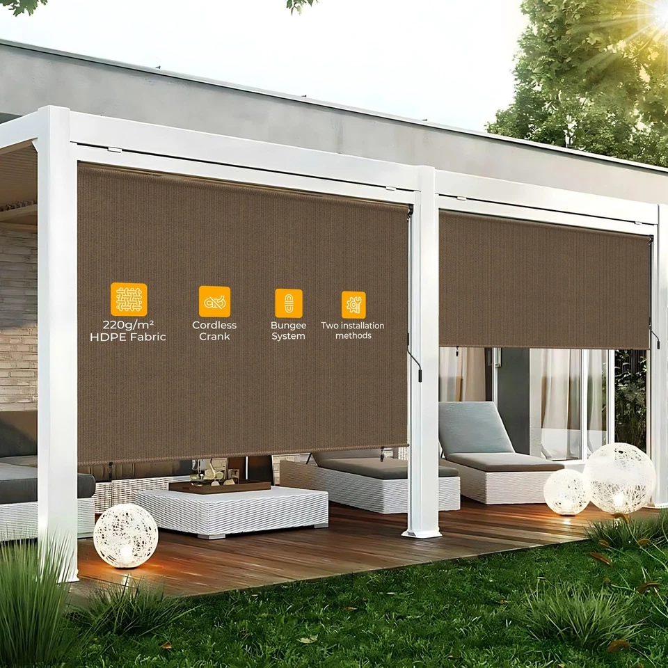 Outdoor Roller Shades for Patio, 6'W x 6' H(WxH) Mocha Roll up Shade for Outs... - Image 2 of 4