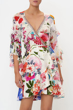 Camilla Memories of a Garden Short Wrap Dress w Ruffles Floral Print Silk S
