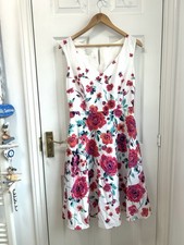Monsoon White Floral Cotton A-Line Tea Dress - VGC (UK 10)