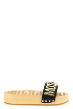 MOSCHINO Clog Black Leather Sandals New  Authentic