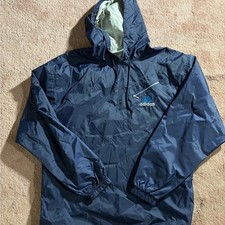 Adidas Vintage Navy Blue Windbreaker Pullover Hooded Jacket Mens Large RN 88387