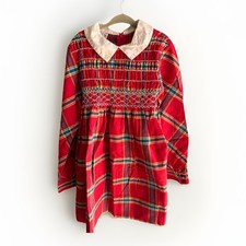 Polly Flinders Vintage Girls Hand-Smocked Dress Red Plaid Fall Collared Size 8