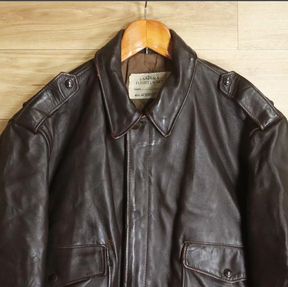 SCHOTT L-634M-5 Flight Jacket Men Dark Brown Size 46 Shoulder Epaulets Used - Image 2 of 4