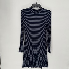 American Eagle Outfitters Navy Stripe Long Sleeve  A-Line Dress Women's Medium