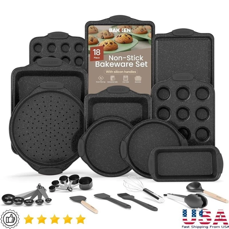18-Piece Nonstick Carbon Steel Bakeware Set Muffin Cookie Pan Tools Kitchen New