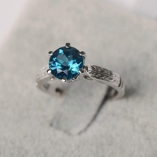 London blue topaz ring round cut sterling silver engagement ring 6 prong setting