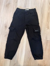 Zara Boys Black Cargo Pants, Pockets, Elastic Waist, Drawstring, Solid
