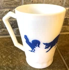 Vintage Child’s Mug Milk Glass With Blue Farm Animals on Parade Farmhouse