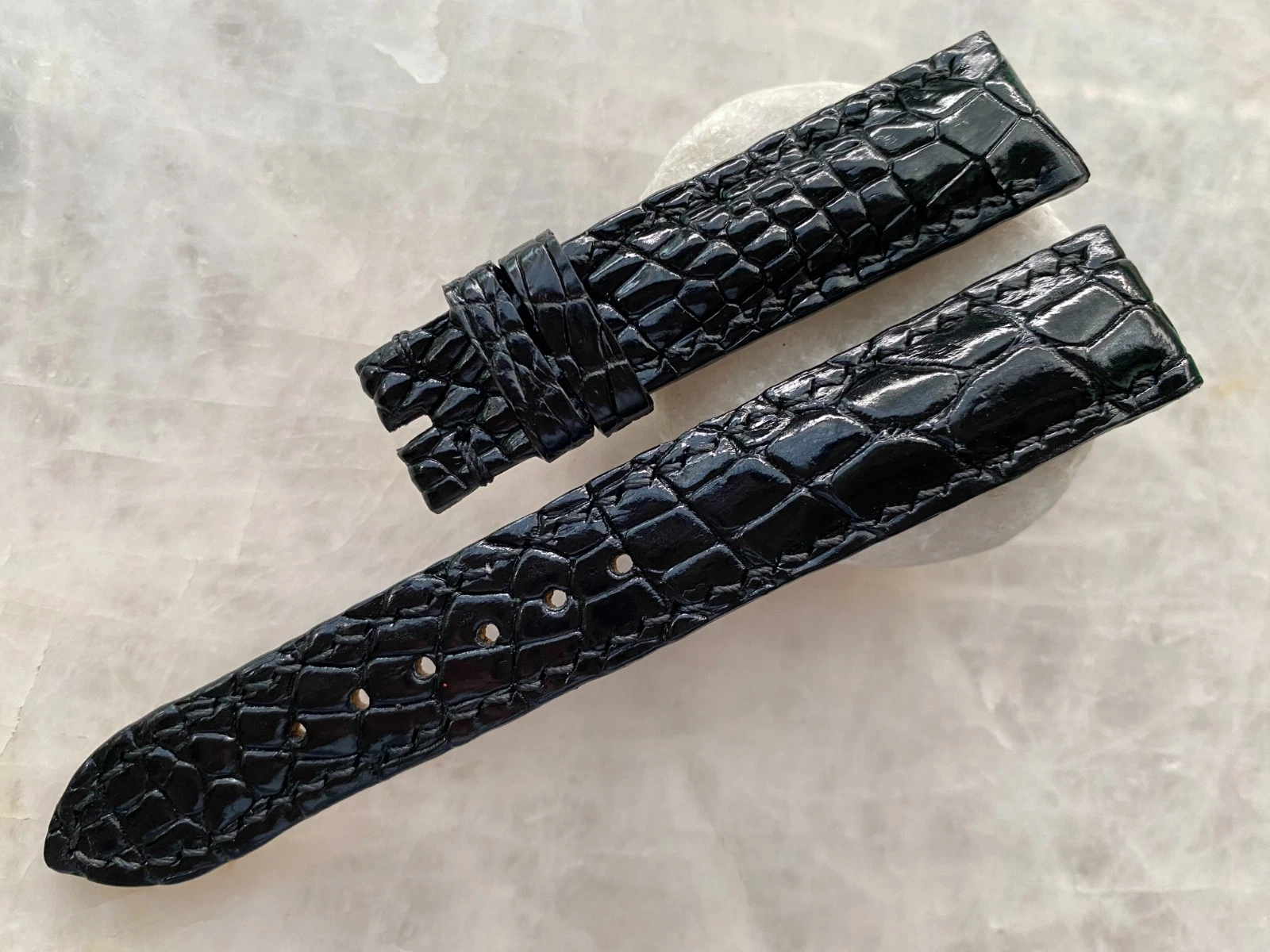 18mm/16mm Black Alligator Crocodile Print Leather Watch Strap Band
