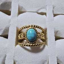 Goldfarbener Edelstahl-Ring, verstellbar, mit Türkisstein - Model 3