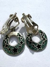 MEXICO STERLING SILVER AND ENAMEL CLIP ON EARRINGS. DROP DANGLE