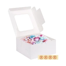 Moretoes 4 Pack Cake Boxes with Window, 10x10x5 Inches White Bakery Container...