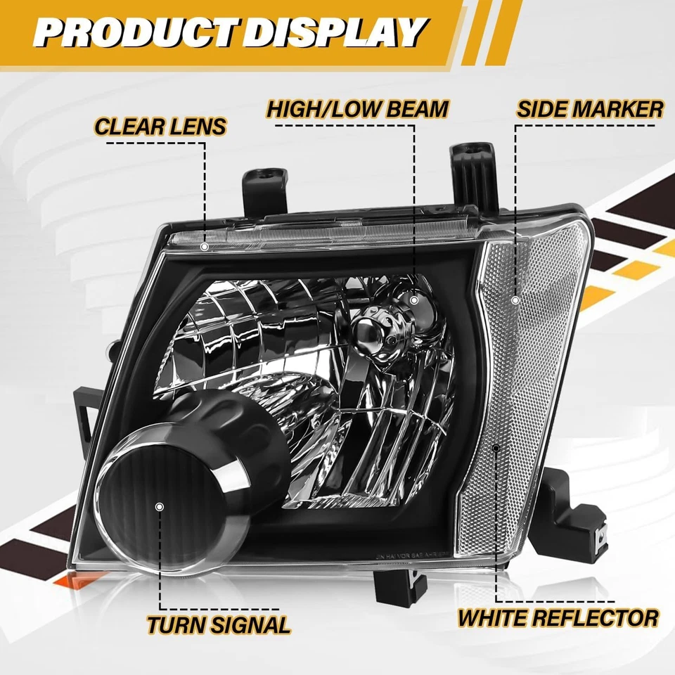 For 2005-2015 Nissan Xterra Black Headlights Headlamps Replacement Left+Right - Image 3 of 4