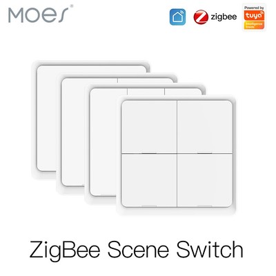 4 Gang Tuya ZigBee Wireless 12 Scene Switch Push Button Controller Battery 