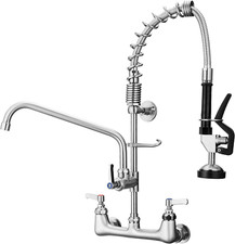 Brushed Nickel Wall Mount Kitchen Faucet with Pre-Rinse Sprayer 20" Height