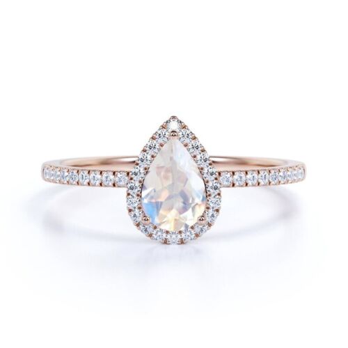 Naturale Luna Diamante Lacrima Fascia Matrimonio Anello 14k Rosa Oro Fino Gioie