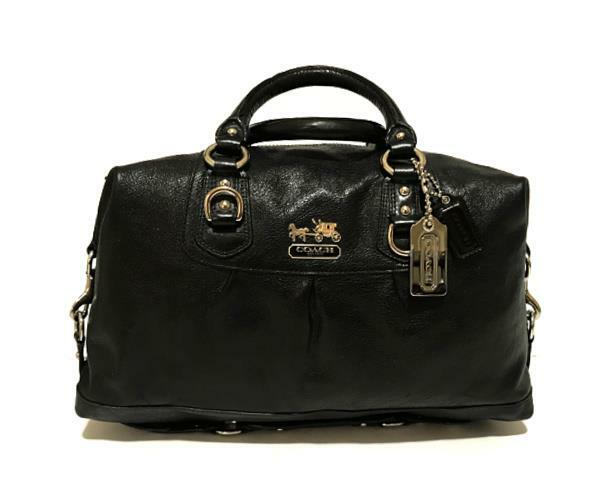 Coach LARGE Madison Pearlized BLK Leather Sabrina Tote Bag