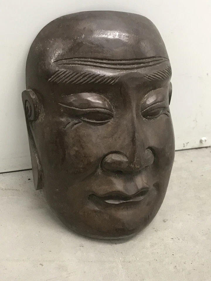 Máscara esculpida budista monge tailandês japonês chinês sortudo antiga escassa 1890 Yale - Imagem 2 de 4