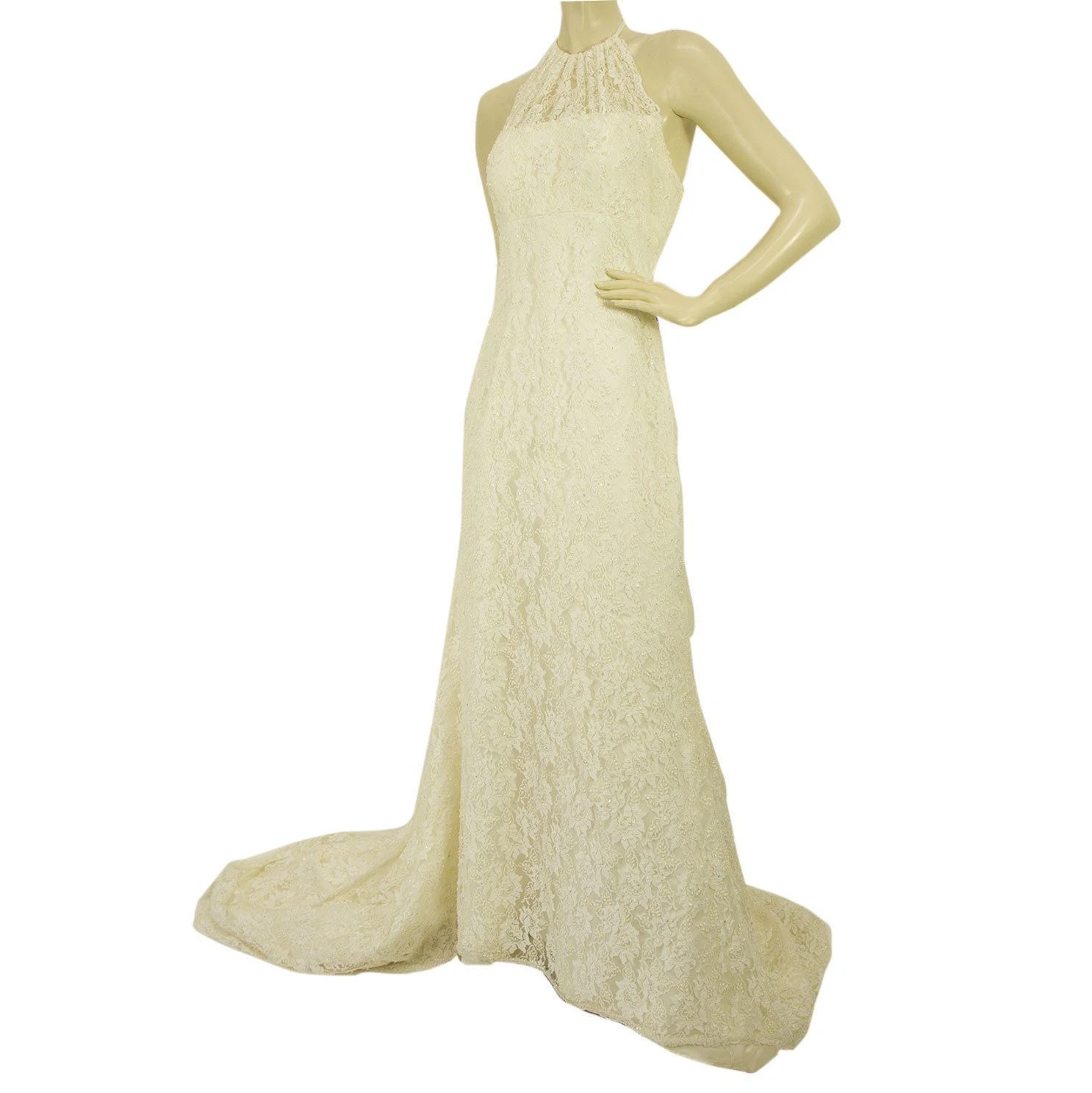 OFF WHITE Abito da sposa Pronovias bianco con perline lunghezza pavimento abito in pizzo 42 it