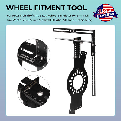 Wheel Fitment Tool, Wheel Offset Measuring Tool for 14-22 Inch Tire/Rim, 5 Lug