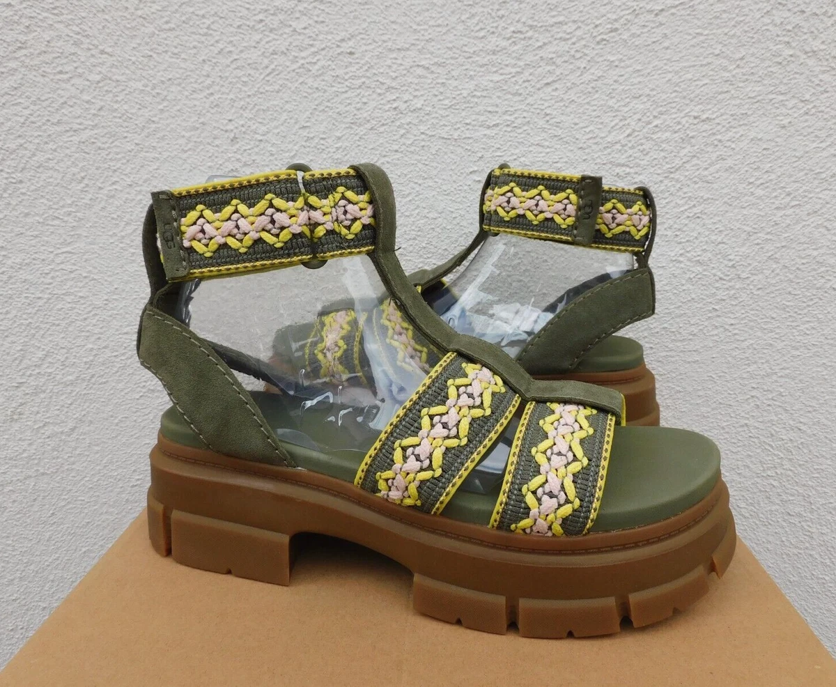UGG ASHTON HERITAGE BRAID SUEDE PLATFORM STRAP SANDALS WOMEN US