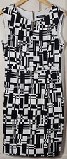 Ellen Tracy Dress Women's Size 10 Black White Geometric Pattern Metal Bling Art