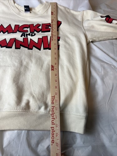 Disney Mickey & Minnie Mouse Sweatshirt XL Cream Retro Theme Nice Sleeve Hits - Picture 7 of 8