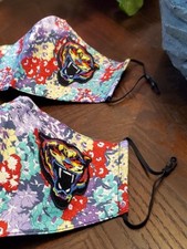 Hand Made Cotton Face mask filter pocket nose wire Adjustable Floral Tiger