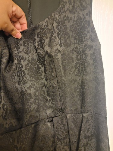 Eva Mendes Black Fit Flare Damask Sleeveless Scoop Neck Pleats Pockets Sz 14 - Picture 6 of 11