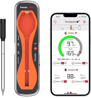 ThermoPro TempSpike 500FT Wireless Meat Thermometer, Bluetooth Orange 