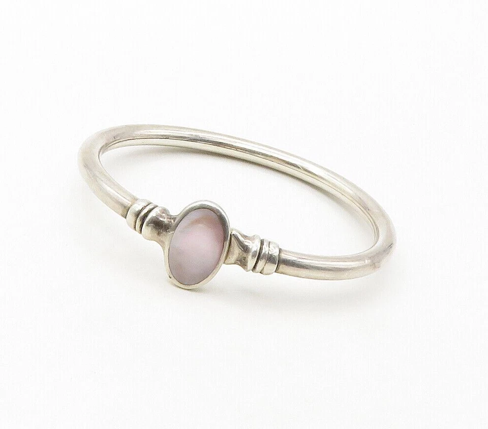 KABANA 925 Silver  Vintage Shiny Pink Mother Of Pearl Bangle Bracelet  BT6594 - Image 4 of 4
