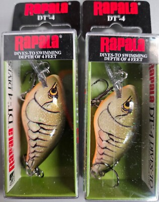 2-Rapala DT Series Crankbait DT4, ROOTBEER CRAWDAD, VALUE BUY!!