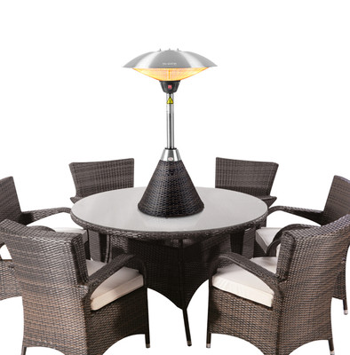 Electric Table Top Patio Heater Brown Rattan Base Outdoor Halogen