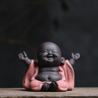 Chinese Buddha happy monk yixing zisha tea pet ornament handmade desk decoration