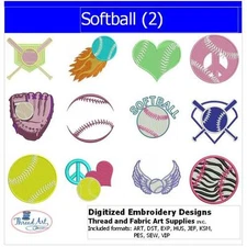 Embroidery Design Set - Softball(2) - 12 Designs - 9 Formats - USB Stick