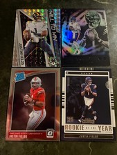 (4) Justin Fields RCs Football Cards 2021 illusions, Donruss Optic, Contenders
