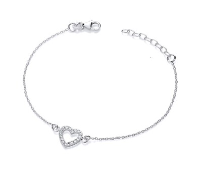 Massives 925 Sterling Silber HERZ verstellbares Armband simulierter Diamant