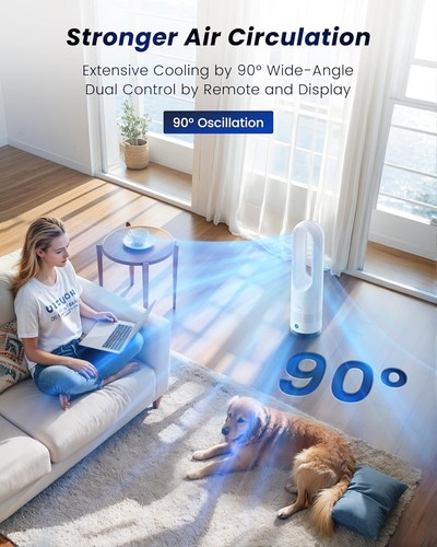 Tower Fans for Bedroom - Bladeless Tower Pedestal Fan with Remote, 90° Oscillati - Picture 4 of 6