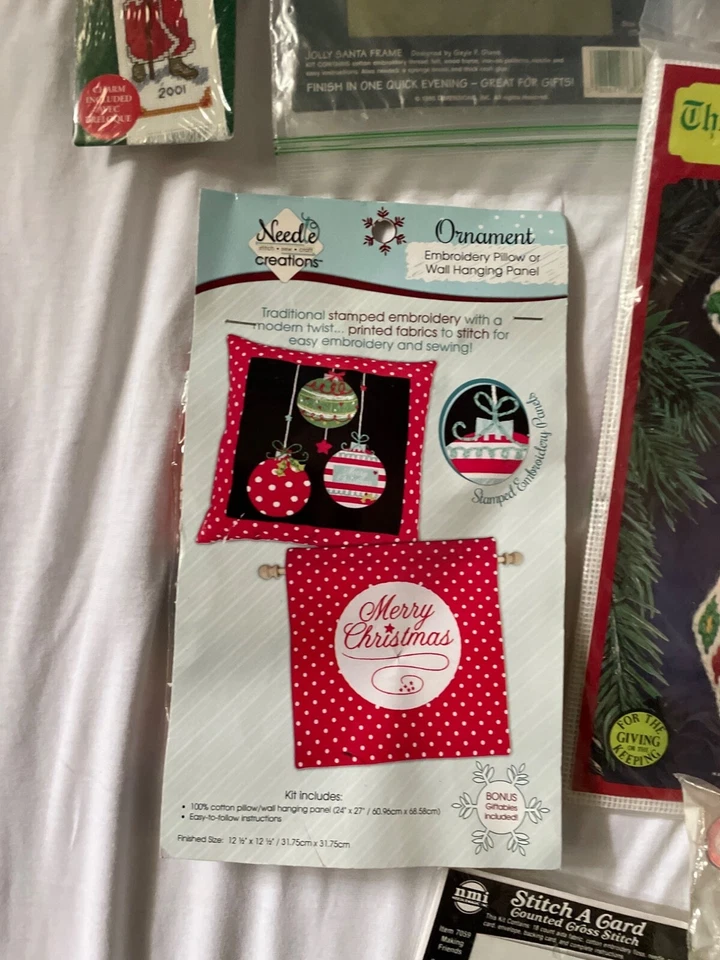 Christmas Craft Kits Bundle - Cross Stitch Needlepoint Bean Bag Ornaments & Wall - Image 4 of 4