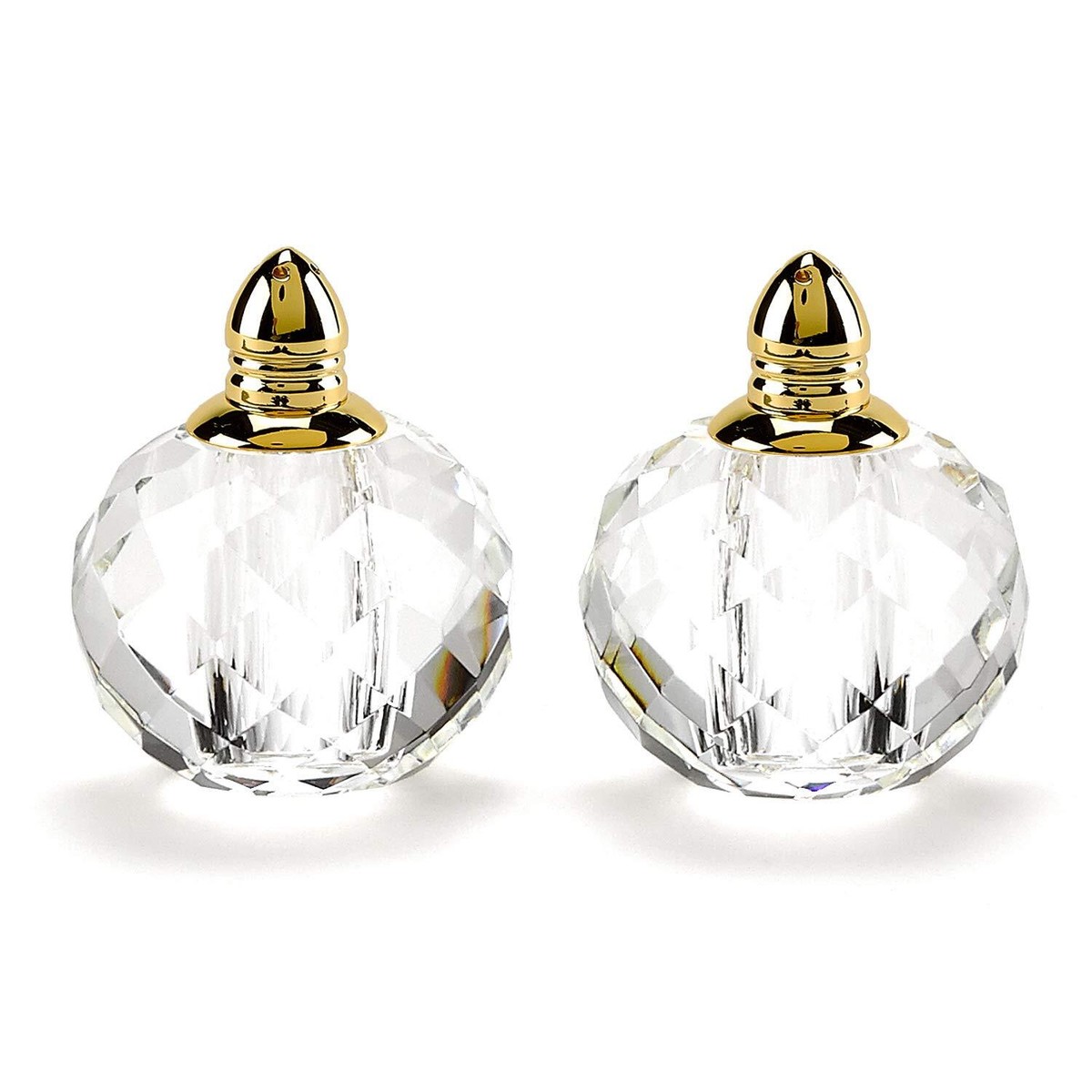 Handcrafted Optical Crystal And Gold Rounded Salt And Pepper Shakers Handcrafted Optical Crystal And Gold Rounded Salt And Pepper Shakers