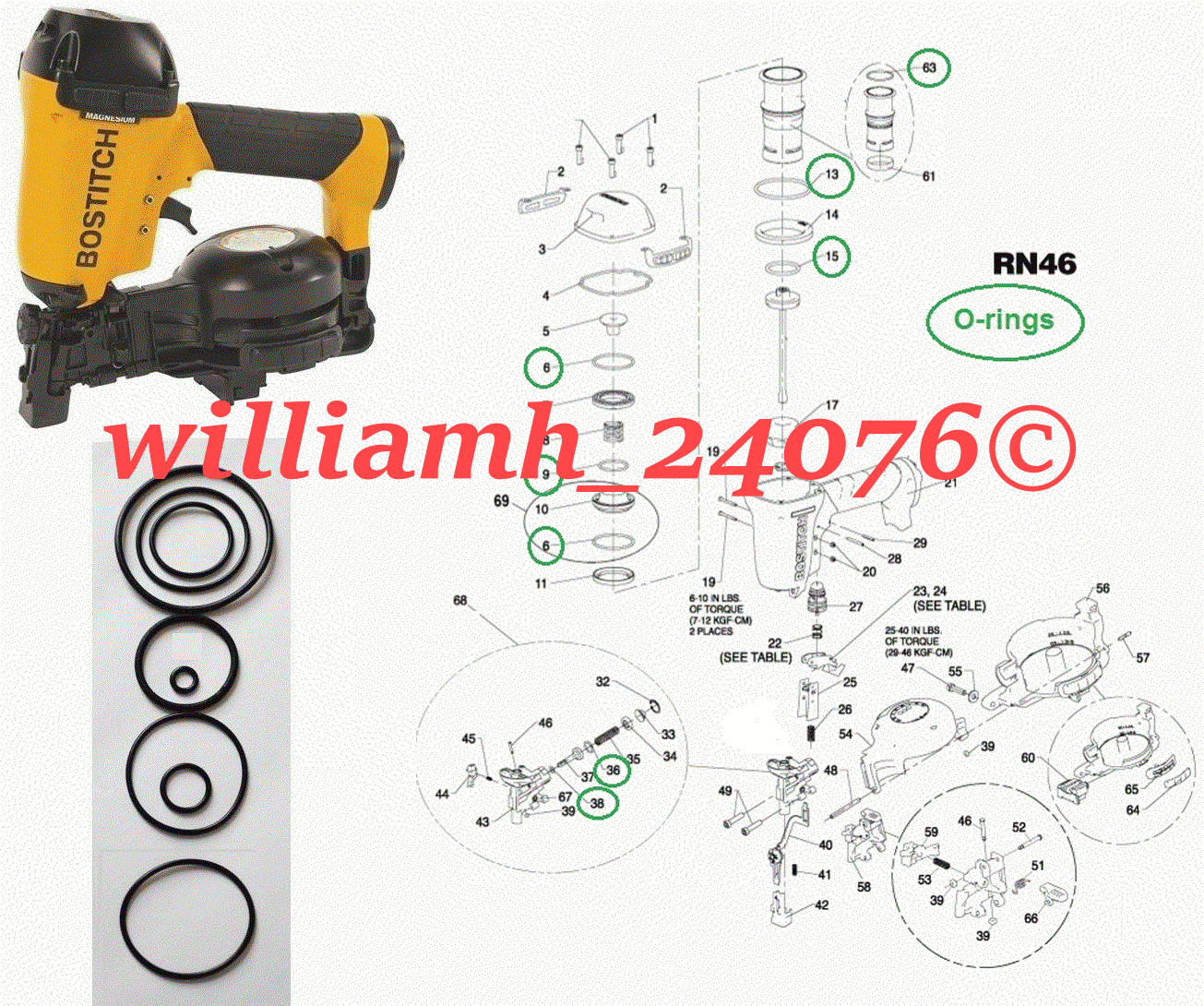 O-ring Kit  For Bostitch Roofing Nailer RN46 RN46-1 Parts Repair 