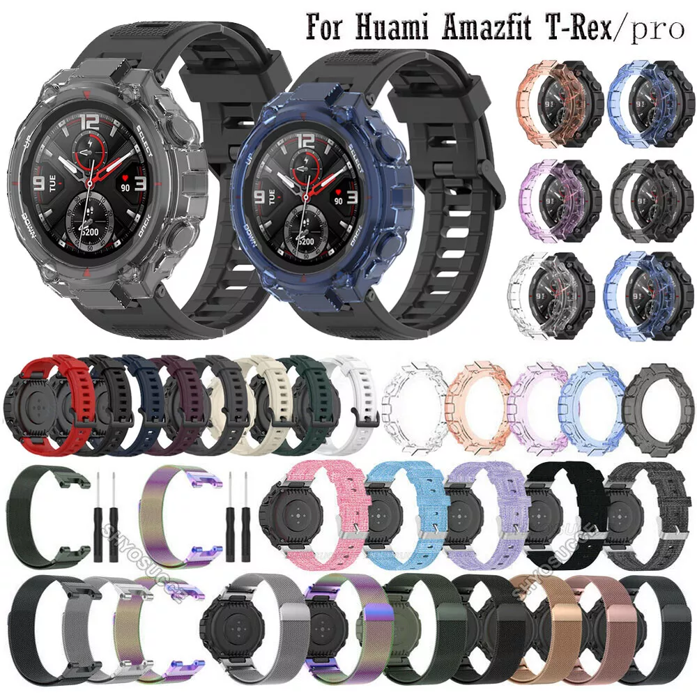 For Huami Amazfit T Rex Pro Stainless Steel Silicone Strap Wrist