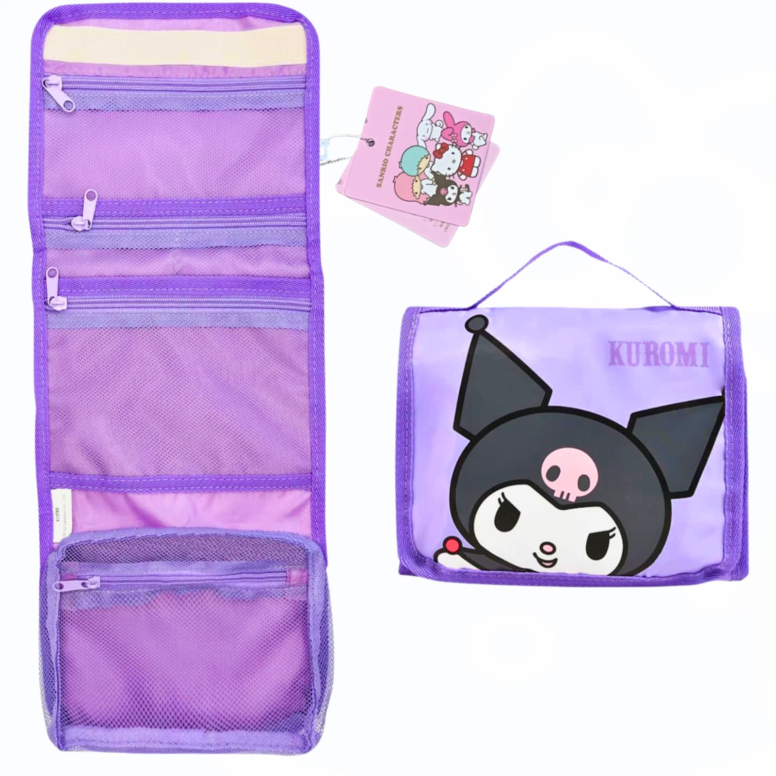 Sanrio Kuromi Cosmetic Toiletry Bag Hanging Sectional Travel Case Wash Bag