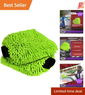 Car Wash Mitt Microfiber 8x12in Two Pack Lint-Free Scratch-Free  Chenille